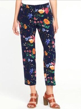Old Navy Harper Pants NWT Size 16 Navy Floral Ankle Slim Fit Zip Work Office